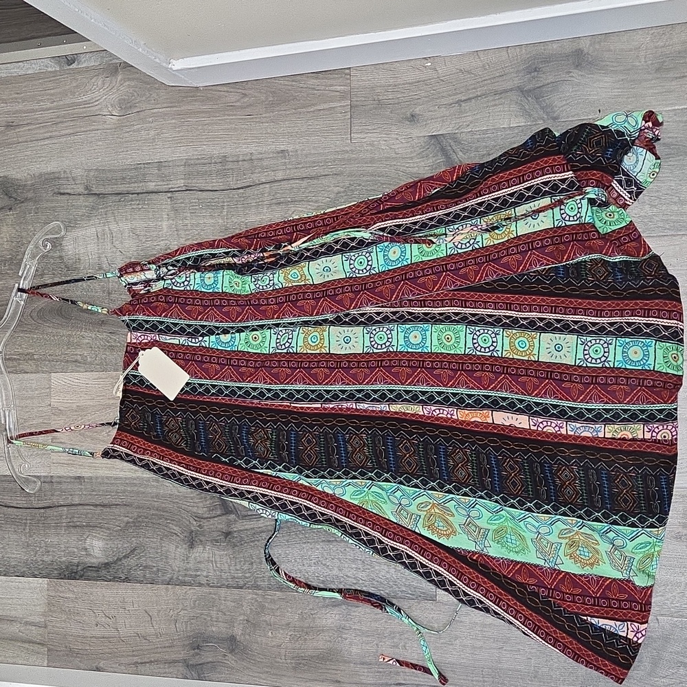 NWT Hem & Thread Lace-Up Sides Boho Stripe Sleeveless Multicolor Dress - Picture 7 of 8